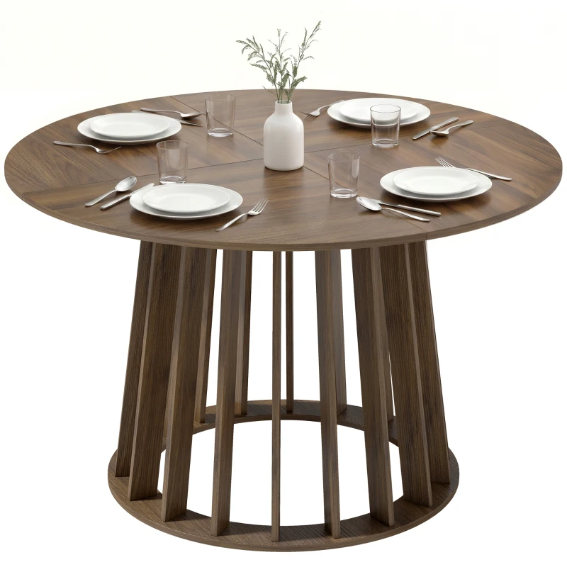 HOMCOM Dining Table for 4-6 People Modern Kitchen Table with Slatted Base 120 cm Round Light Walnut