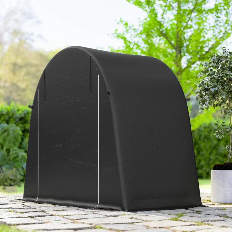 Outsunny Tenda Garage per Biciclette e Attrezzi con Ingresso a Cerniera, in PE e Metallo, 245x120x200 cm, Grigio Scuro