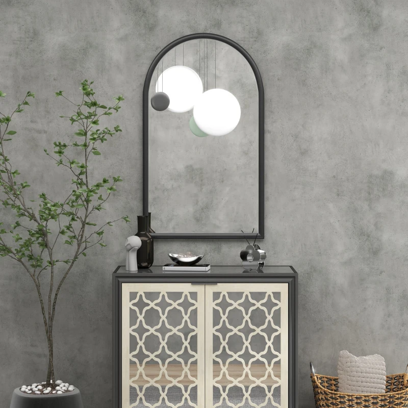 HOMCOM Miroir mural arche, 110 x 65 cm Cadre en bois, Miroir arqué pour le salon, la chambre, l'entrée, noir