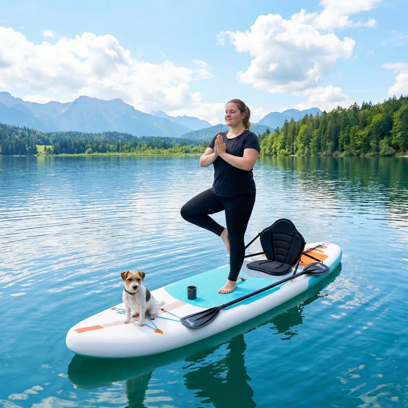 Outsunny Tabla Paddle Surf Hinchable SUP Extra Largo de 335 cm con Asiento Remo Convertible Aletas Bomba y Mochila Carga 180 kg