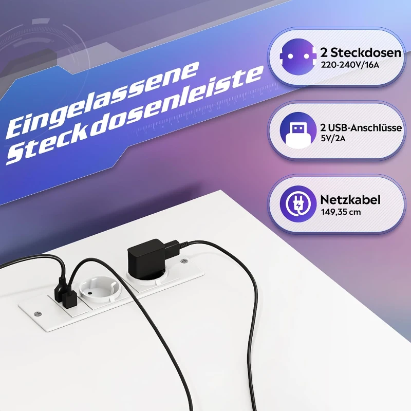 L-förmiger Eckschreibtisch mit RGB-LED, offene Ablagefächer, ergonomischer Monitoraufsatz, 122x80x87.5 cm, Weiß