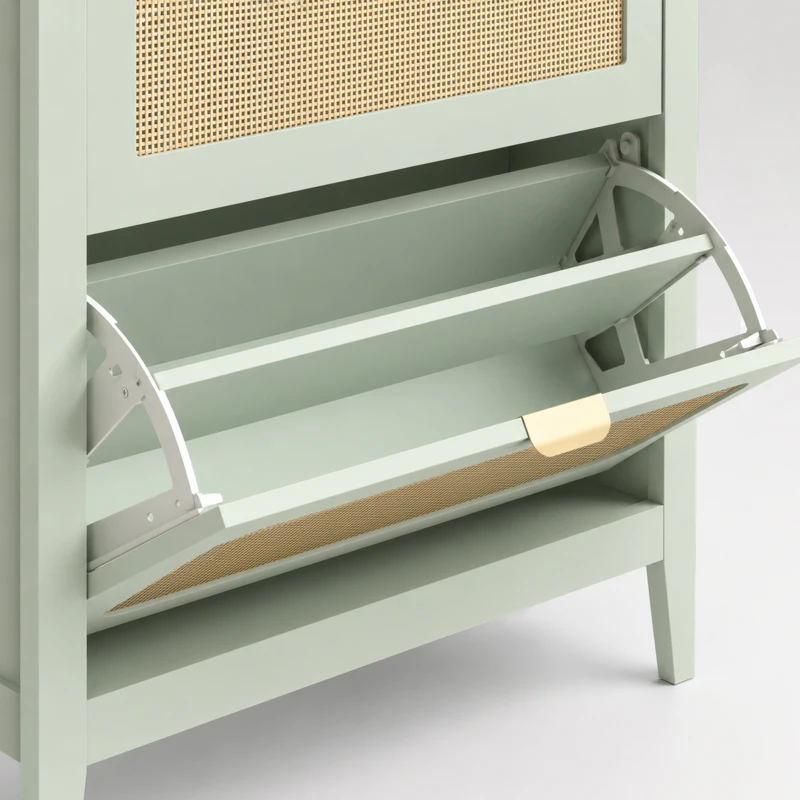 HOMCOM Narrow Shoe Cabinet, Boho Slim Shoe Storage Cabinet with 2 Flip Drawers, Holds 14 Pairs, Light Green
