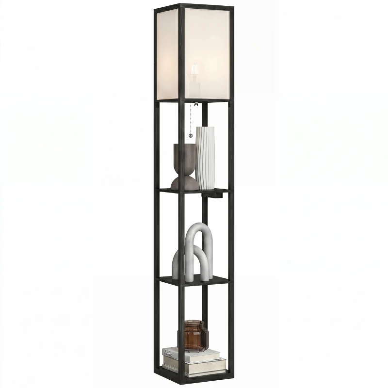 HOMCOM LED vloerlamp met planken, dimbaar, kettingschakelaar & stekkerdoos, zwart