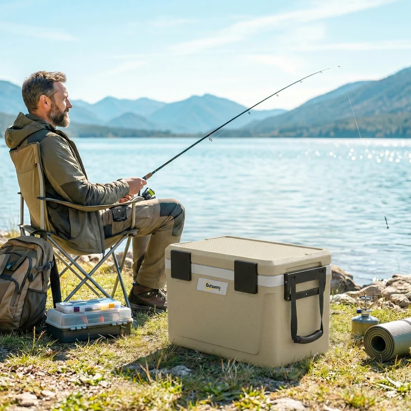 Outsunny Box Frigo Portatile 42.6L Isolato con Maniglia, 66.6x38.5x40 cm, Cachi