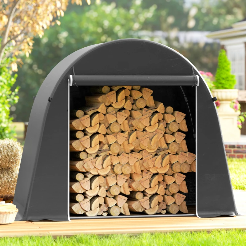 Outsunny Tenda Garage per Biciclette e Attrezzi con Ingresso a Cerniera, in PE e Metallo, 245x120x200 cm, Grigio Scuro
