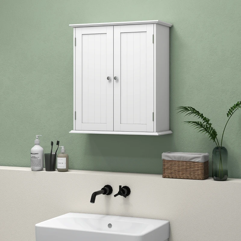 HOMCOM Bathroom Wall Cabinet, 3-Tier Wall-Mounted Bathroom Storage Cabinet with Adjustable Shelf, White