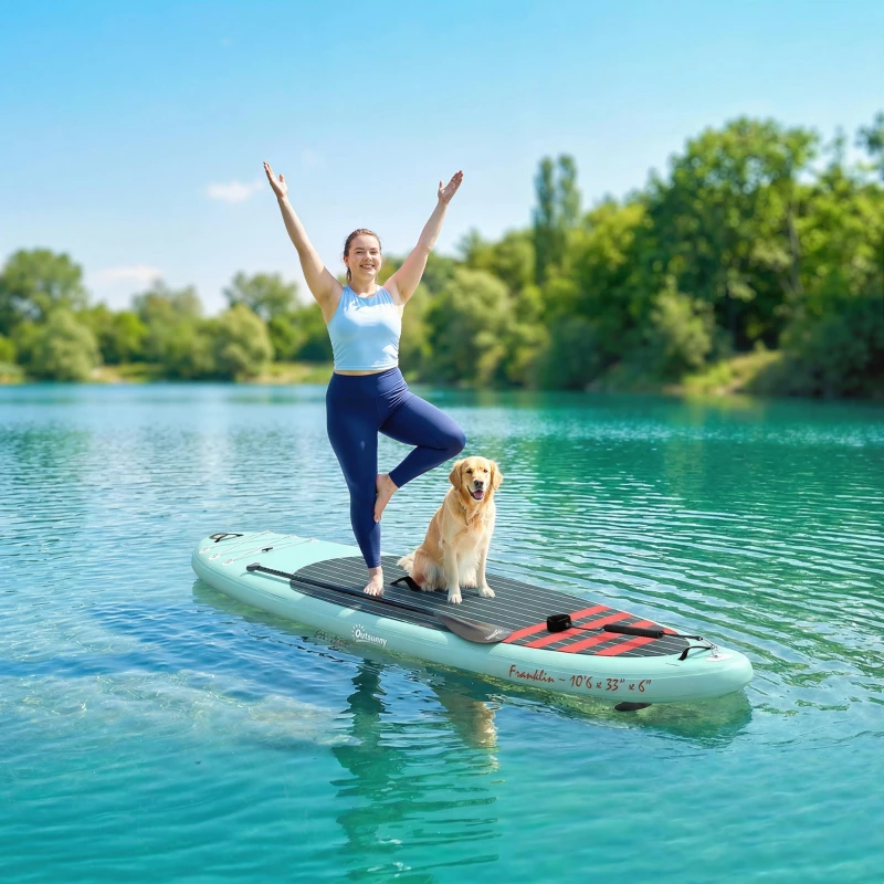 Outsunny Tabla de Paddle Surf Hinchable 320 cm, con Superficie Antideslizante Remo de Aluminio Ajustable Quilla Bomba y Mochila