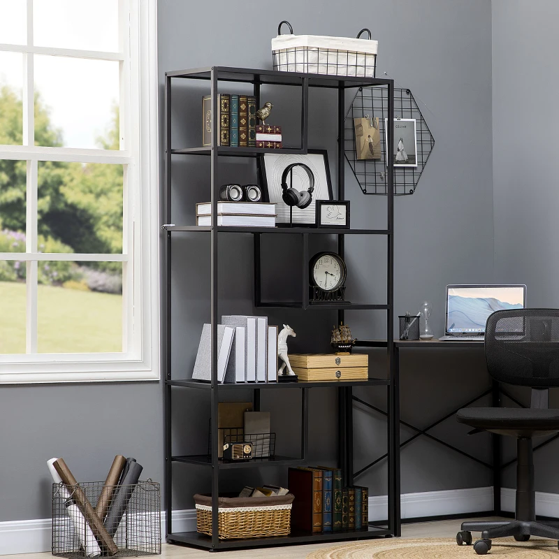 HOMCOM Industrial Accent Display Rack 7 Tier Bookcase, Display Rack for Living Room, Office, Bedroom, Black