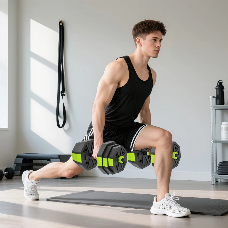 SPORTNOW Juego de Mancuernas Ajustables 25 kg 6 en 1 como Kettlebell Barra Mancuernas Soporte para Flexiones para Gimnasio Casa