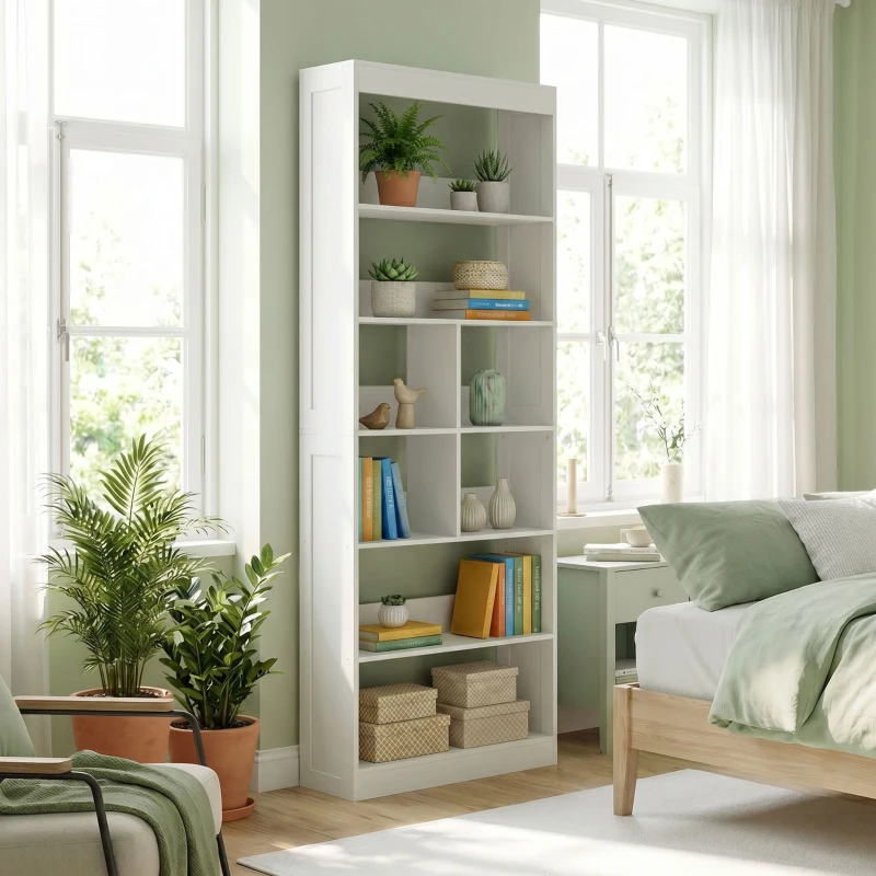 HOMCOM Bookcase, 6-Tier Bookshelf with Open Storage Shelves, Cubes, 180 cm Tall Display Shelf with Anti-Tipping Design, White