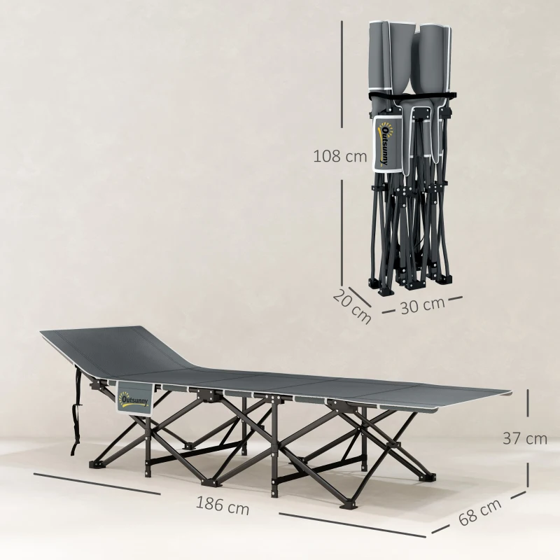 Outsunny Lettino da Campeggio Pieghevole con Poggiatesta Inclinato e Materasso Rimovibile, 186x68x37 cm, Nero