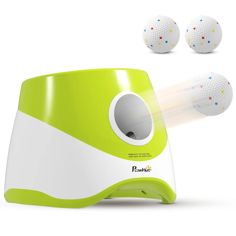 PawHut Lanceur de Balles Automatique avec 3 Balles en ETPU, 3 Réglages de Distance 6m/10m/14m, Intérieur et Extérieur, Vert
