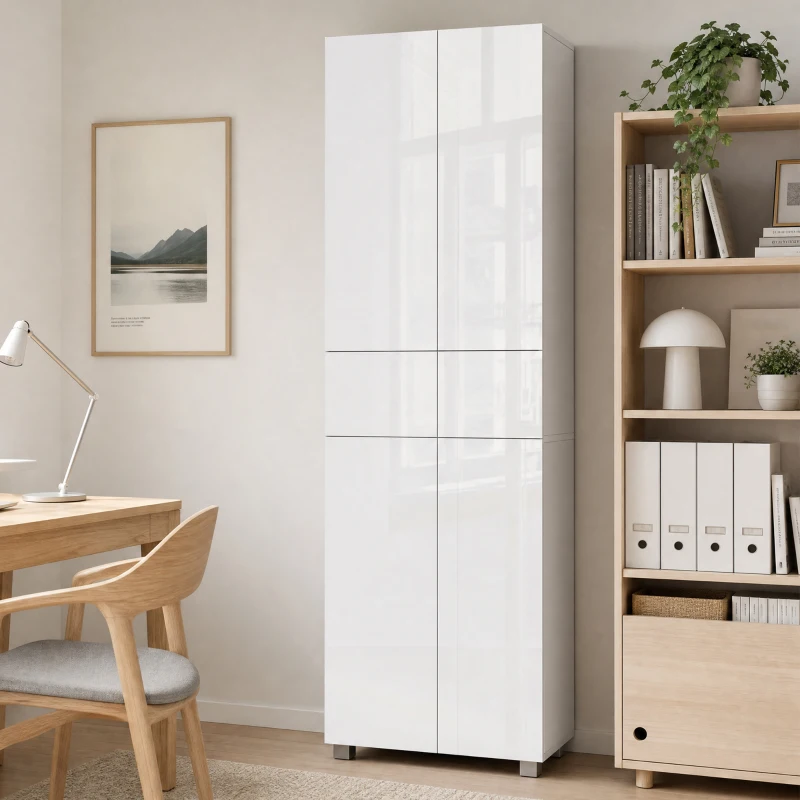 HOMCOM Aparador Alacena de Cocina Mueble Auxiliar con 4 Puertas 2 Cajones y Estantes Ajustables 60x35x170 cm Blanco