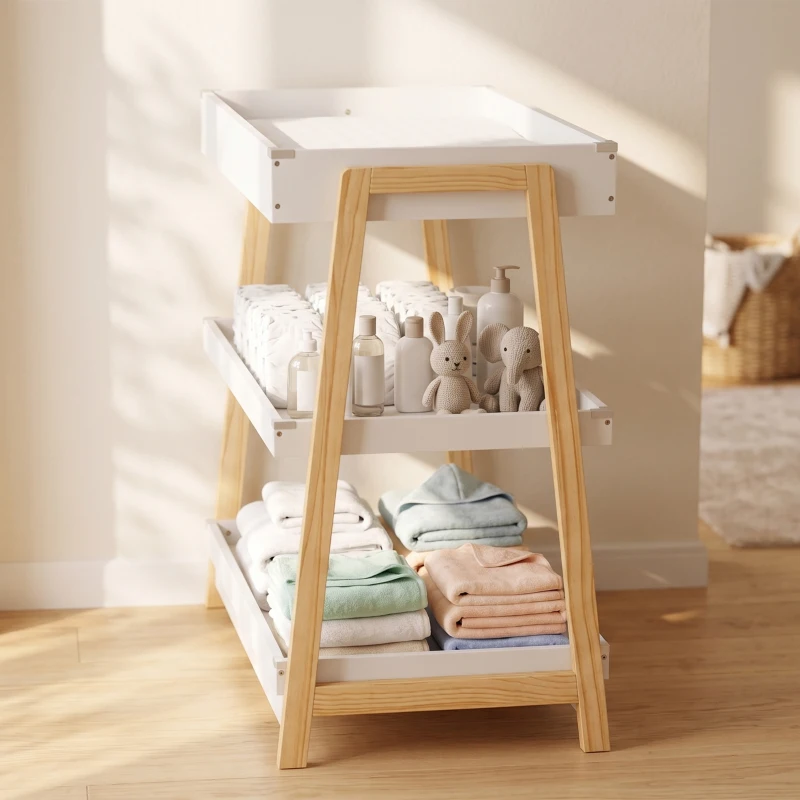 AIYAPLAY Baby Changing Table with 2 Storage Shelves, Nursery Diaper Changing Unit with Waterproof Changing Mat, White