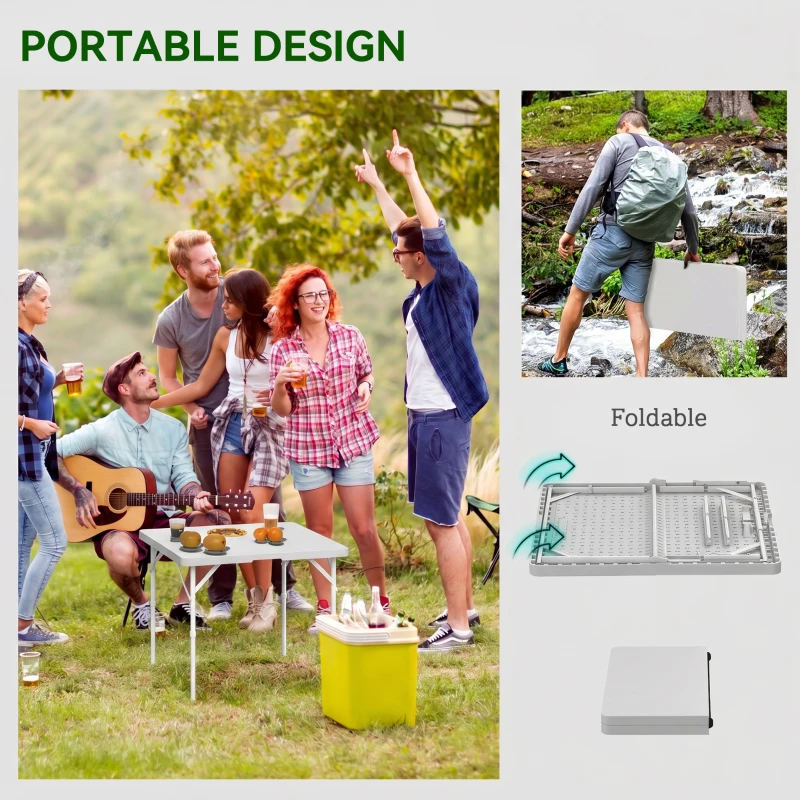 Outsunny 34/74cm Folding Camping Table, with Handle - Grey