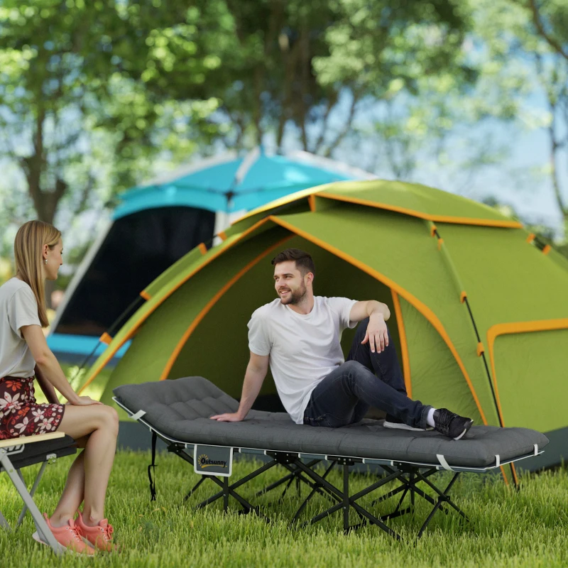 Outsunny Cama de Camping Plegable con Colchón Extraíble Reposacabezas y Bolsa de Transporte 186x68x37 cm Gris Oscuro