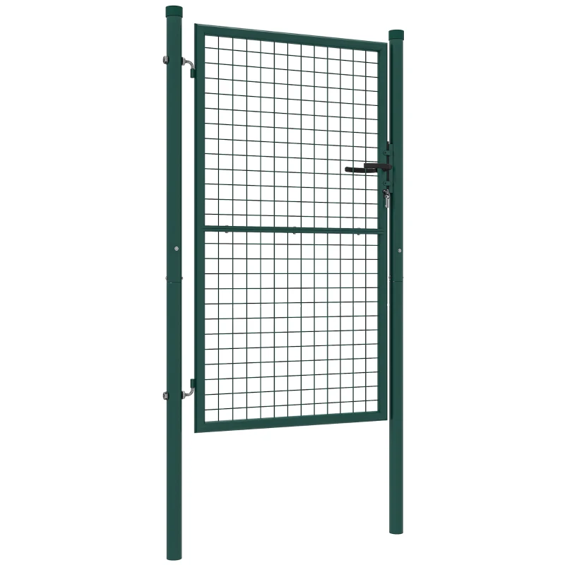 Outsunny Cancello da Giardino in Acciaio 97x200 cm, Cancelletto da Giardino con Serratura, 3 Chiavi, Maniglia e 2 Pali