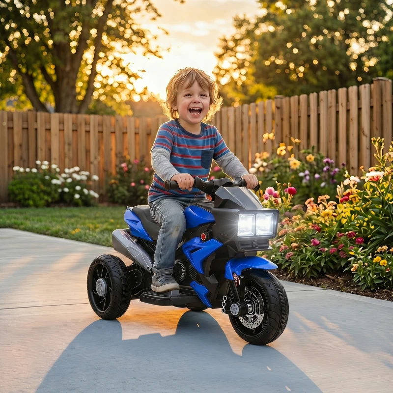 AIYAPLAY Kids Electric Motorcycle Ride-On Toy, 3-Wheel Battery-Operated Motorbike with Horn, Toddler Ride On Bike, Blue