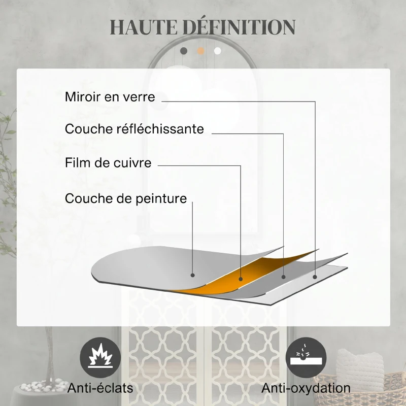 HOMCOM Miroir mural arche, 110 x 65 cm Cadre en bois, Miroir arqué pour le salon, la chambre, l'entrée, noir