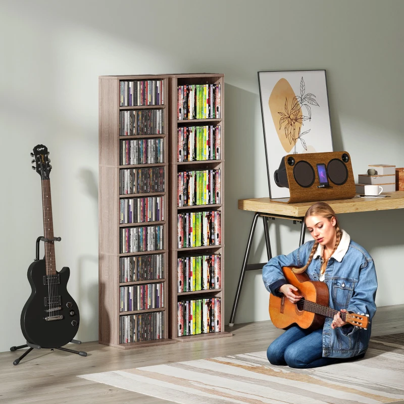 HOMCOM Rangements pour CD et DVD 9 compartiments et 6 étagères réglables capacité max. 260 CD/120 DVD 33 x 24 x 140 cm bois naturel