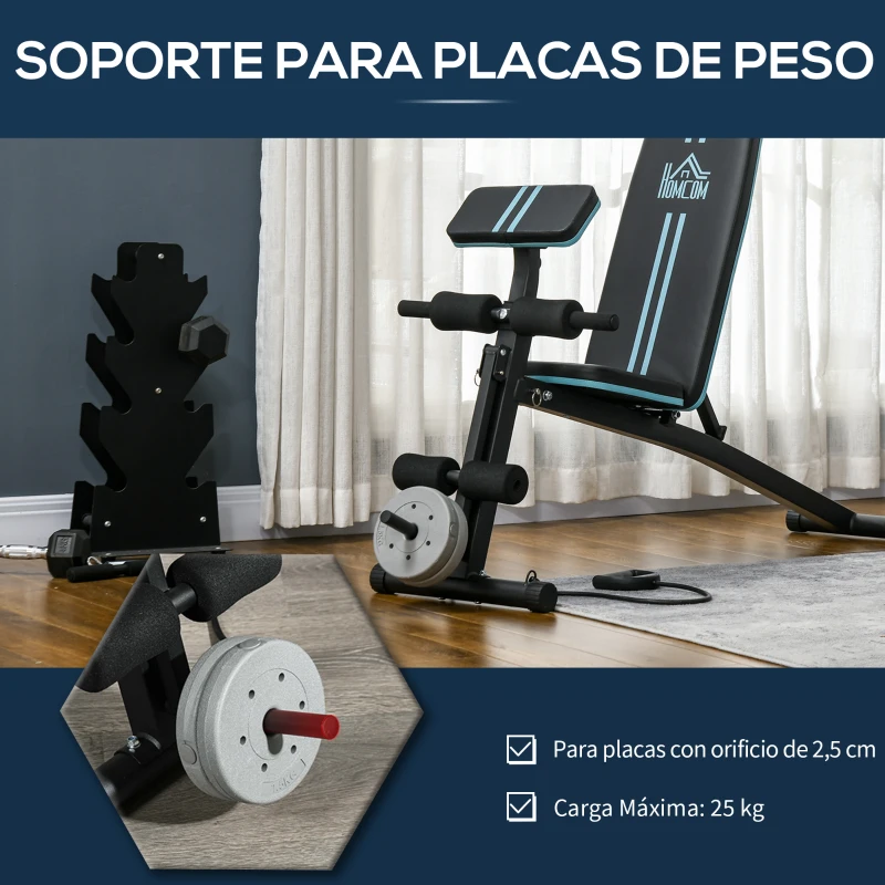 HOMCOM Banco de Musculación Plegable con Respaldo Regulable Extensión de Pierna Cojín de Predicador Banda 160x54x106 cm Negro