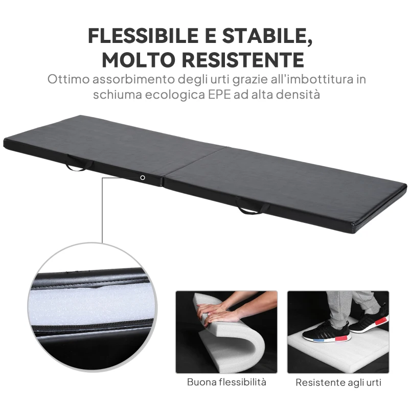 HOMCOM Tappetino da Ginnastica Pieghevole, Materassino Fitness Spesso 5 cm e Antiscivolo, 180x60x5 cm, Nero