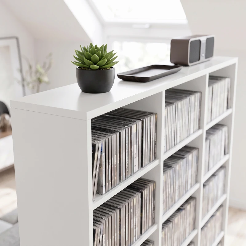 HOMCOM 835 CD/500 DVD Storage Unit, Blu-ray Media Storage Shelf with 27 Compartments and 21 Adjustable Shelves, White