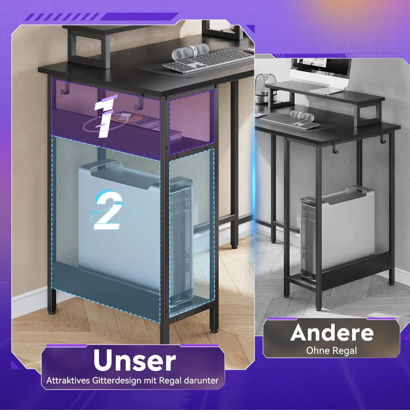 2-in-1 Gaming-Eckschreibtisch, hochwertiger Tischplatte, flexibel als L‑Form oder I‑Form aufbaubar, 152x50x87.5 cm, Schwarz