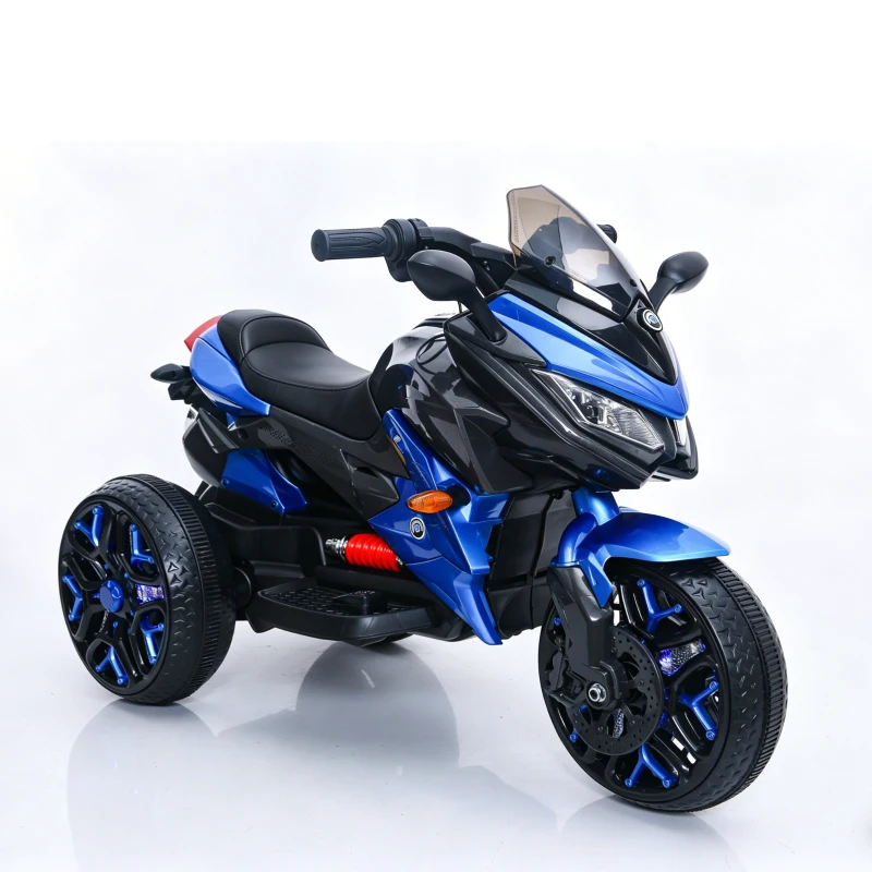 12V Kinder-Elektromotorrad, LED-Licht & leuchtende Räder, Bluetooth-Musik, 115x59x73 cm, Blau