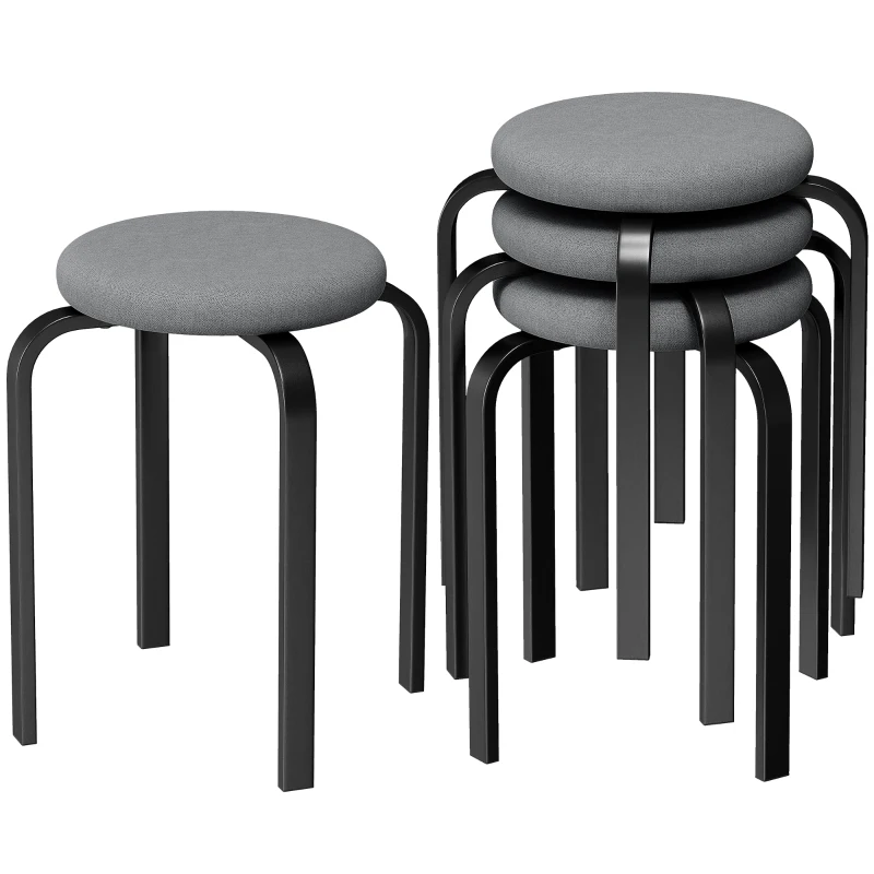 HOMCOM Stackable Stools Modern Cushioned Round Backless Stools Set of 4 Kitchen Dining Room Dark Grey