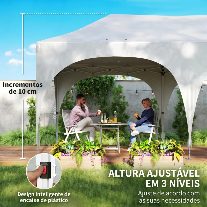 Outsunny Tenda Dobrável 6x3 m Pop-up com 4 Painéis Removíveis Altura Ajustável e Bolsa de Transporte Branco