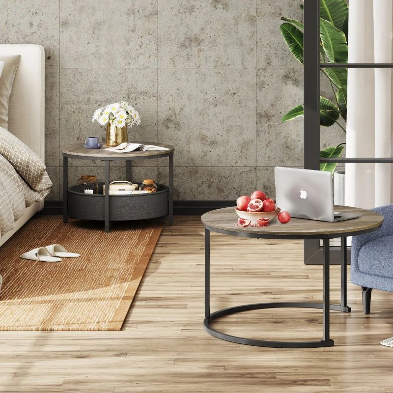 Couchtisch 2er-Set, flexibles 2‑in‑1-Design, modernes Design, 80x80x48.2 cm, Eichenfarbe