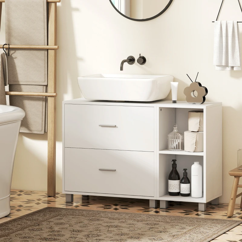 HOMCOM Mobile Sottolavabo Bagno con 2 Cassetti e Ripiani Aperti, in Legno, 90x30x60 cm, Bianco