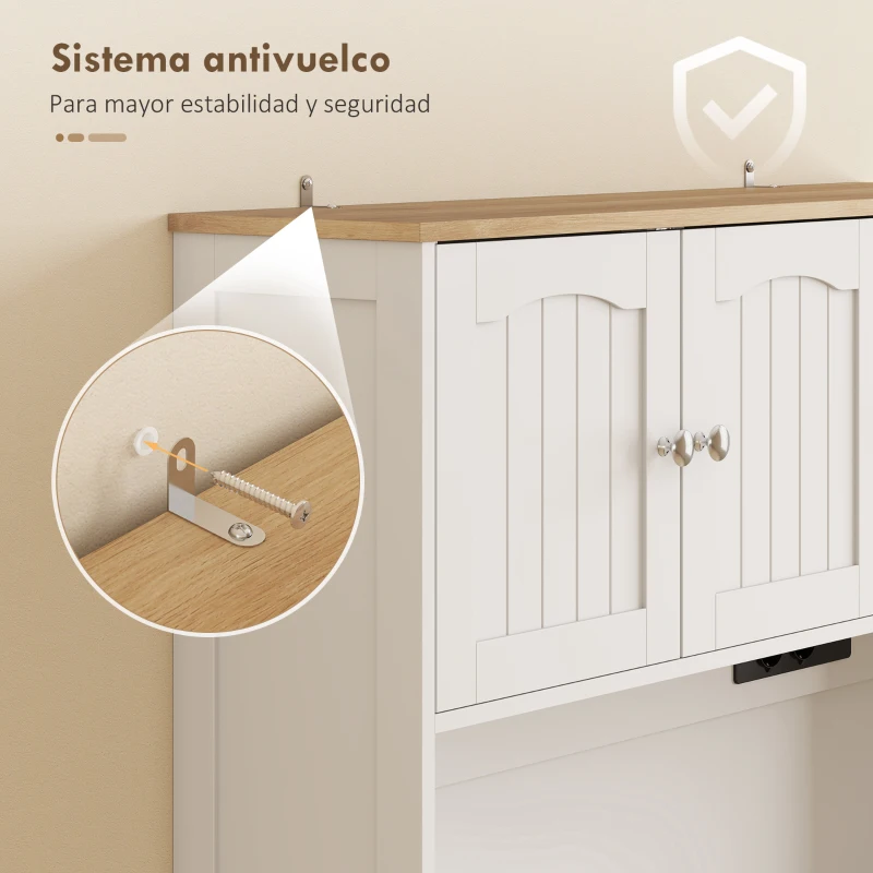 HOMCOM Alacena de Cocina con Estación de Carga 6 Puertas 1 Cajón Estantes Ajustables Encimera Amplio 100x40x173 cm Blanco