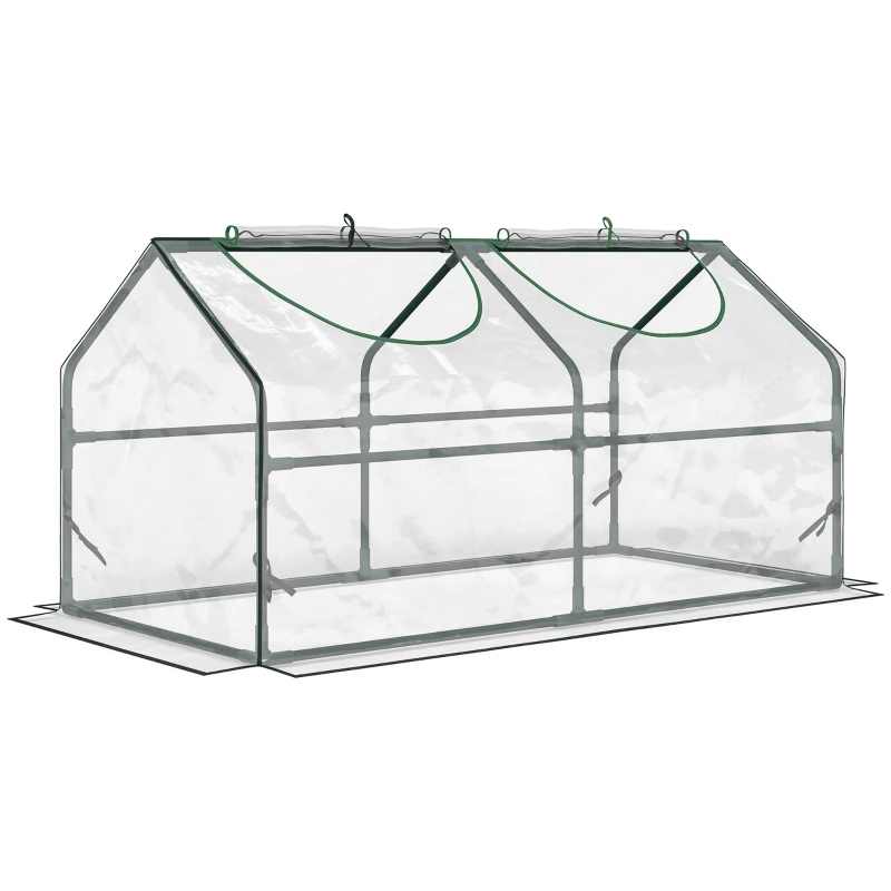 Outsunny Invernadero de Exterior 120x60x60 cm Invernadero de Jardín con 2 Ventanas Enrollables Cubierta de Plástico y Marco de Acero Impermeable Anti-UV para Cultivo de Plantas Verduras Transparente