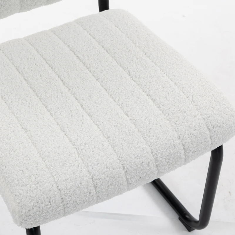 HOMCOM Lot de 2 Chaises de Salle à Manger, Chaises de Cuisine Rembourrées en Peluche Teddy, Dossier et Assise Large, Crème