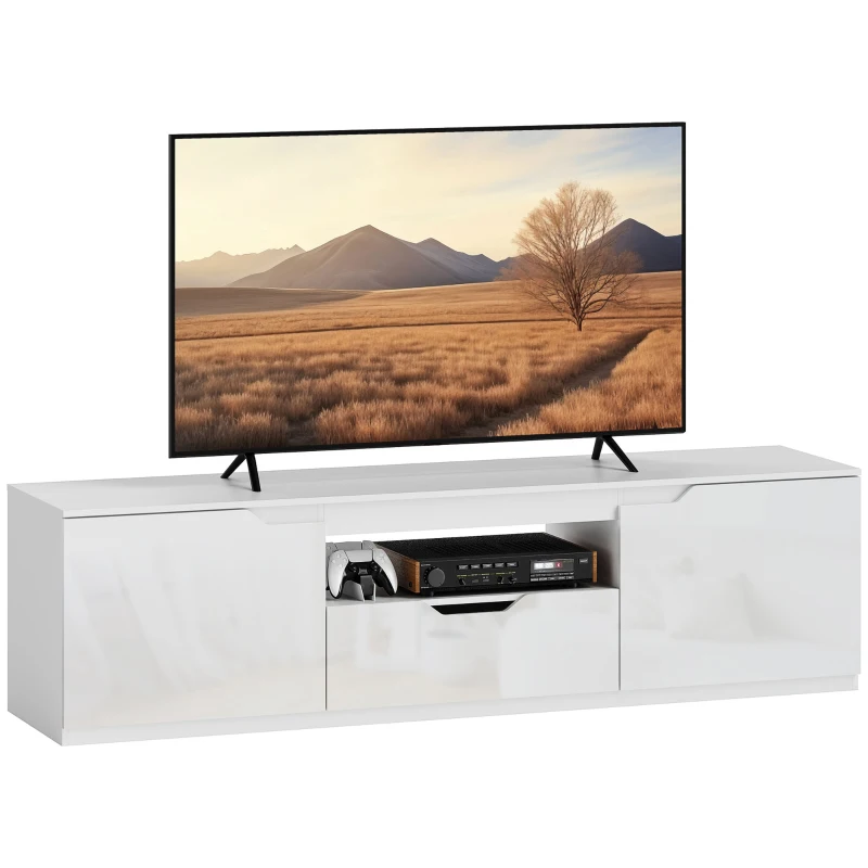 HOMCOM TV-Lowboard, Hochglanz, für Fernseher bis 65'', 3 Fächer, Schublade, 160 x 38 x 43 cm, Weiß