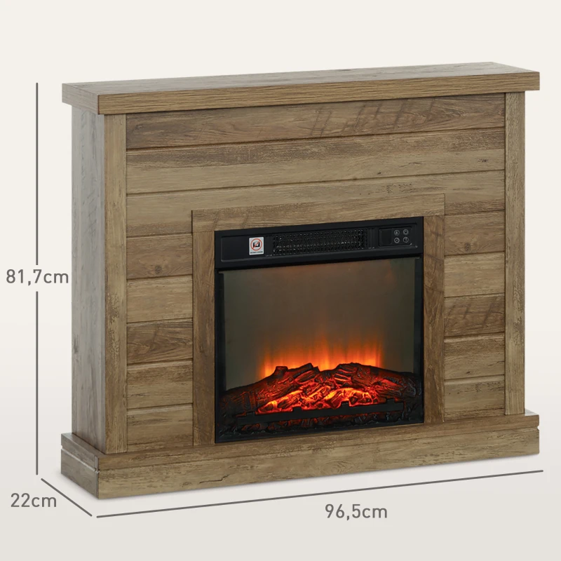 HOMCOM Lareira Elétrica 1800W Lareira Decorativa com Efeito de Chama Realista Temporizador para Ambientes de 30 m² 96,5x22x81,7 cm Efeito Madeira