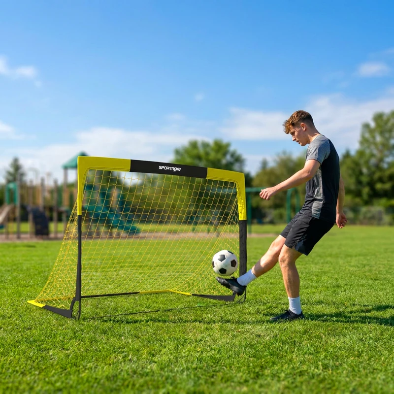SPORTNOW Poartă de fotbal Pop-up portabilă și pliabilă cu 4 țăruși și husă de transport, fără montaj, 150x110x110cm, galben