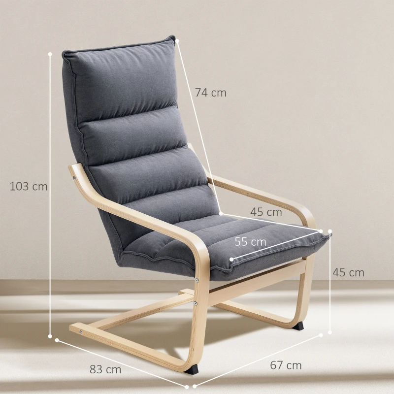 HOMCOM Poltrona a Dondolo Moderna con Braccioli in Legno e Cuscini Spessi in Velluto, 67x83x105 cm, Grigio
