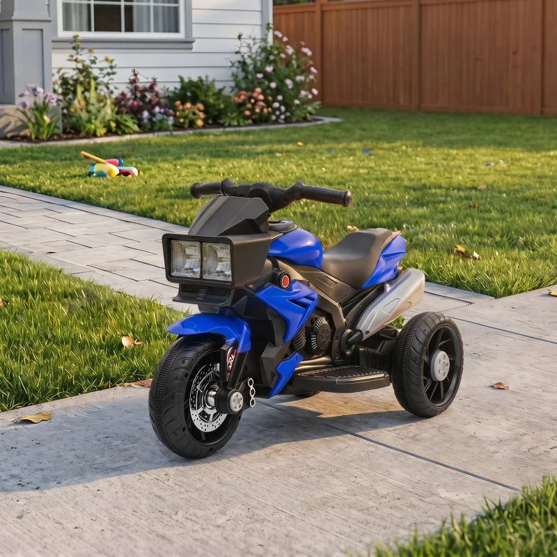 AIYAPLAY Kids Electric Motorcycle Ride-On Toy, 3-Wheel Battery-Operated Motorbike with Horn, Toddler Ride On Bike, Blue