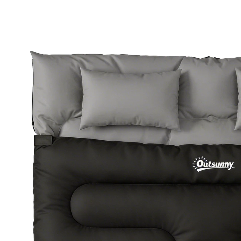 Outsunny Double Sleeping Bag with 2 Pillows, 220 x 160 cm Extra-Large Sleeping Bag for Adults, Black