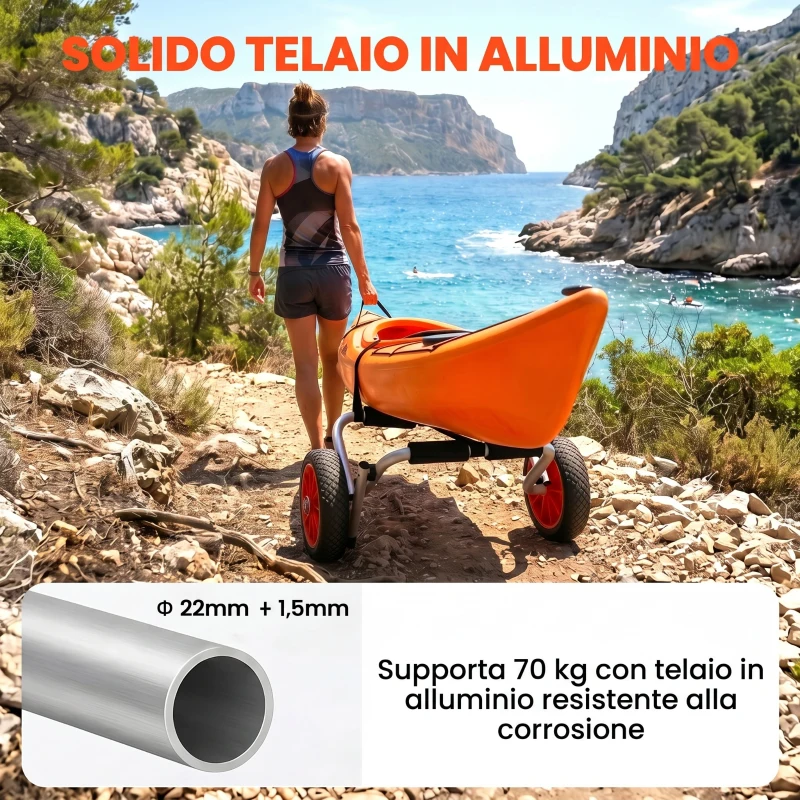 HOMCOM Carrello per Kayak Pieghevole Pneumatici 25cm Adatto a Tutte Superfici