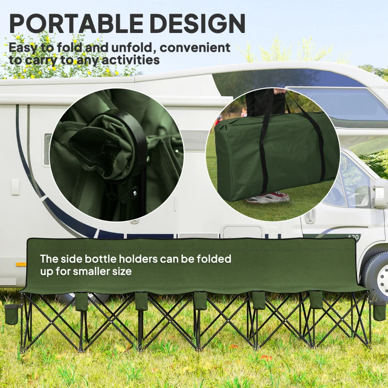 Outsunny 6 Seater Folding Camping Chair with Cup Holder & Carry Bag - Green