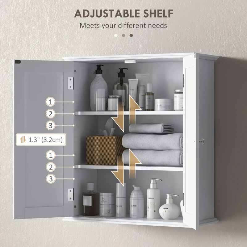 HOMCOM Bathroom Wall Cabinet, 3-Tier Wall-Mounted Bathroom Storage Cabinet with Adjustable Shelf, White