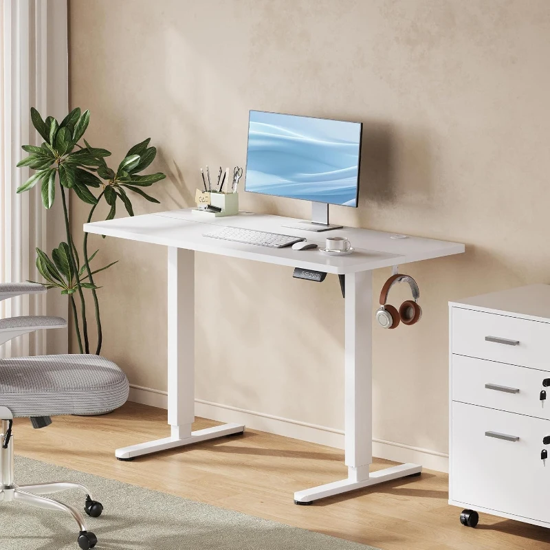 Höhenverstellbarer Schreibtisch, geräuscharmer Motor, stufenlose Verstellung mit Anti-Kollisionssystem, 120 × 60 cm, 120x60x72-118 cm, Weiß