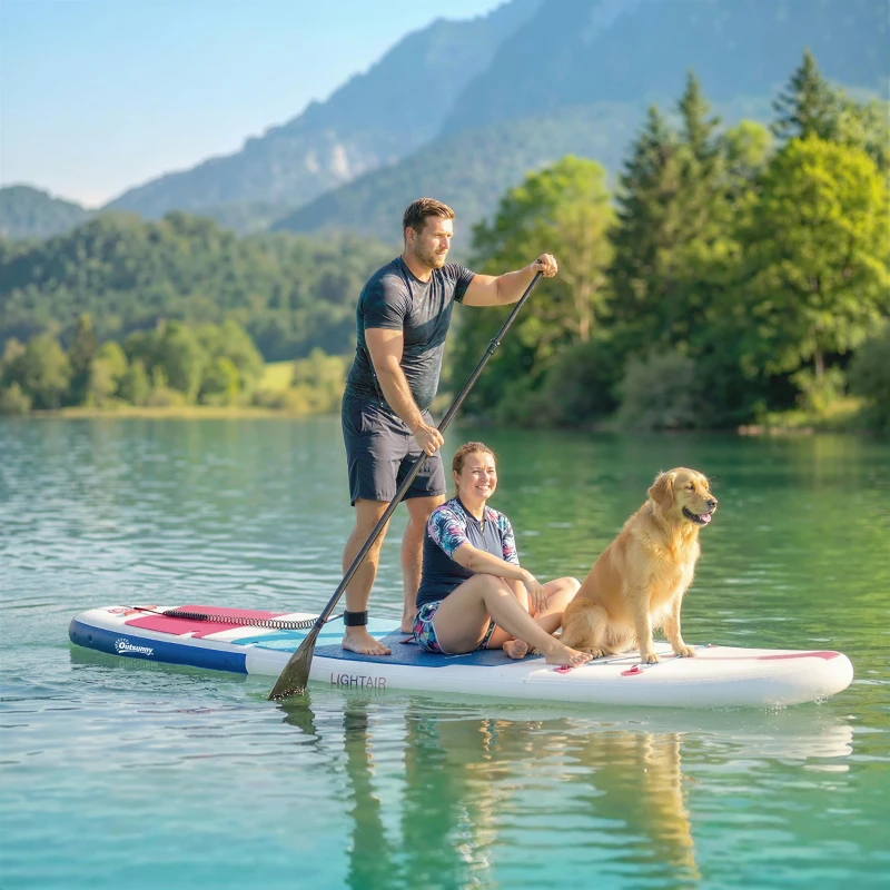 Outsunny Sup Gonfiabile con Pagaia Regolabile e Accessori, in Plastica ed EVA, 305x89x15 cm, Blu Rosso Rosa