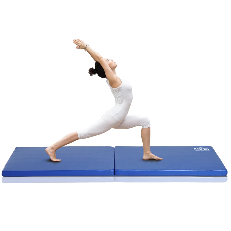 HOMCOM Saltea de Gimnastică Pliabilă, Saltea Fitness Groasă de 5 cm și Antiderapantă, 180x60x5 cm, Albastru