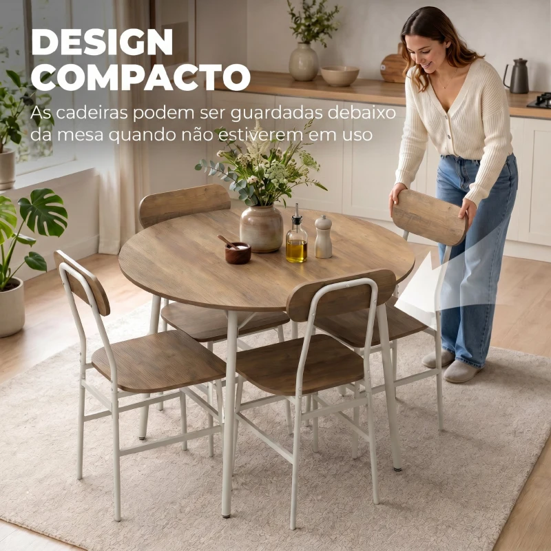 HOMCOM Conjunto de Mesa e 4 Cadeiras de Jantar para Espaços Pequenos, Natural e Branco