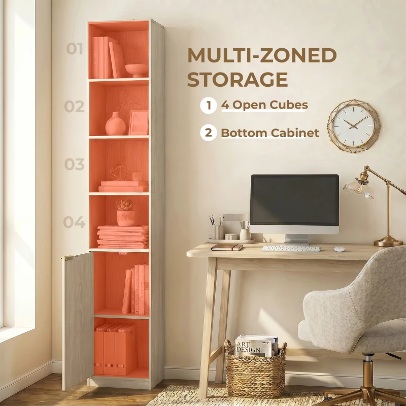 HOMCOM Bookcase Adjustable Shelf Bookshelf Anti-Tip Hardware 6-Tier Storage Cabinet Oak Wood Effect